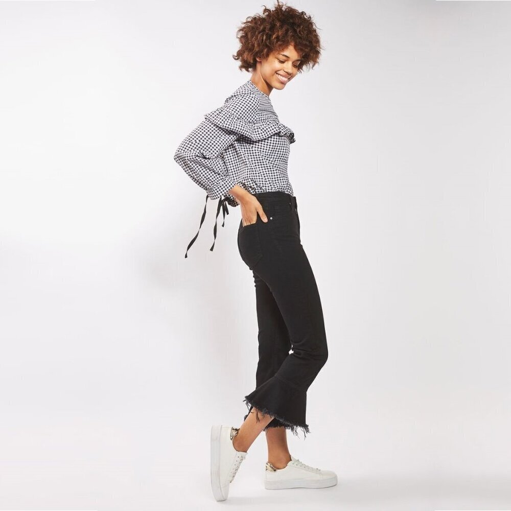 2/$30 Topshop Moto DREE Jeans High Rise Crop Kick Flare Washed Black W26 #9327